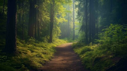 Obraz premium Atmospheric Forest Trail Background. Nature Photography. 