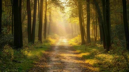 Fototapeta premium Atmospheric Forest Trail Background. Nature Photography. 