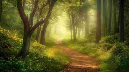 Obraz premium Atmospheric Forest Trail Background. Nature Photography. 