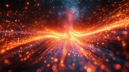 Abstract Futuristic Light Trails And Glowing Orange Particles Creating A Dynamic Motion Effect In A Cosmic Environment