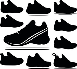 Silhouette Sport Sneaker fitness running shoes set vector illustration royalty free images generated Ai