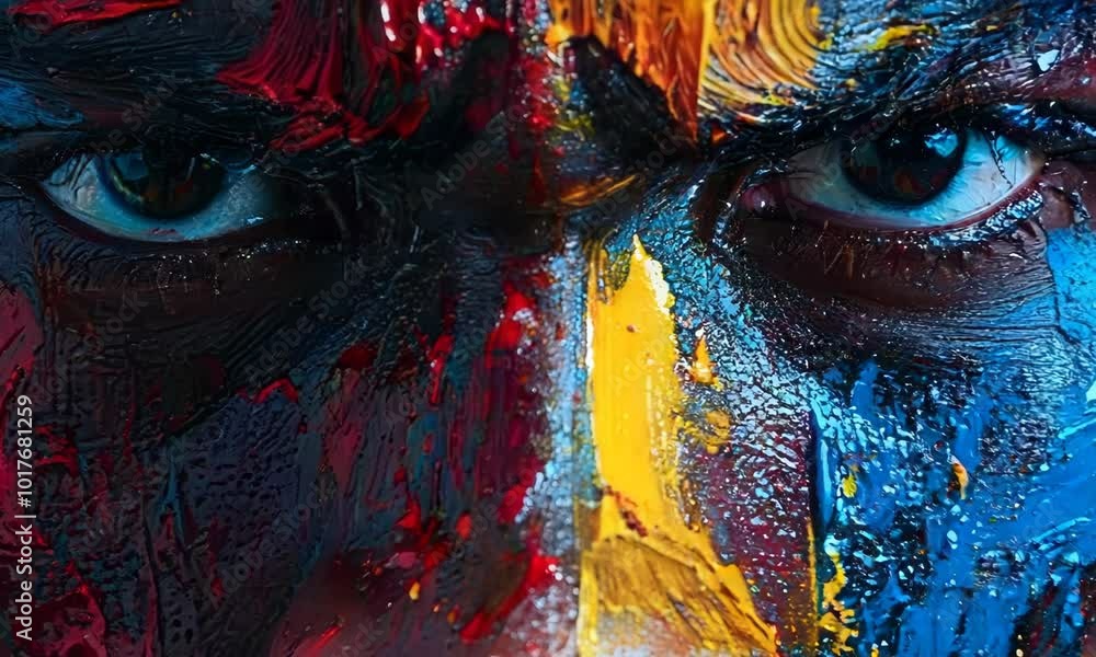 Poster expressionist style with bold, exaggerated features