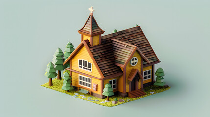 Schoolhouse Isometric Wooden 3D