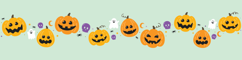 Banner with cute pumpkin lanterns. Halloween design. Vector illustration