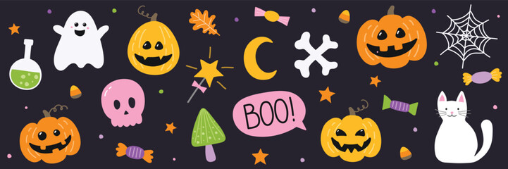 Cute Halloween icon collection. Vector illustration