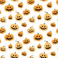 Seamless pattern with cute Halloween pumpkin lanterns. Vector illustration