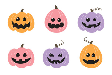 Collection of pumpkin lantern icons isolated on white background. Vector illustration