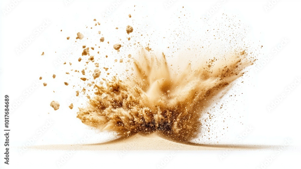 Poster explosive cloud of sand and dust erupting from an arid surface in a dramatic visual display