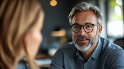 Obraz premium Confident Businessman Talking to Colleague in Office Meeting
