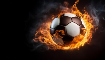 Fototapeta premium A soccer ball engulfed in flames, symbolizing passion, intensity, competition, energy, and unstoppable determination.