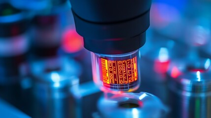 Close up of Industrial Equipment with Red Digital Display and Blue Lighting