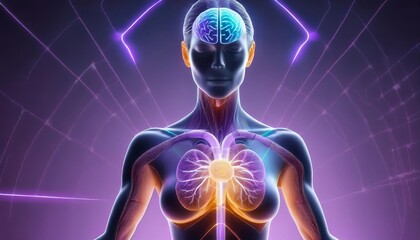 A woman's anatomy is depicted, showcasing the interconnectedness of the brain, heart, and body.  This image symbolizes the intricate balance between mental, emotional, and physical well-being.