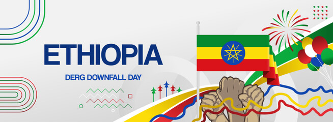 Ethiopia national or independence day celebration banner. Vibrant modern design for holiday celebration, greeting card, billboard, sport event backdrop. May 28. Happy Derg Downfall Day background
