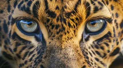   striking close up of leopard showcases its mesmerizing eyes and intricate fur patterns, evoking sense of wild beauty and fierce elegance.  © Gentle Bunny