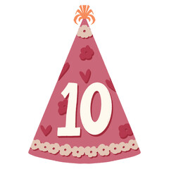 Birthday party hat pink red for girl ten 10 months/years, perfect for celebration