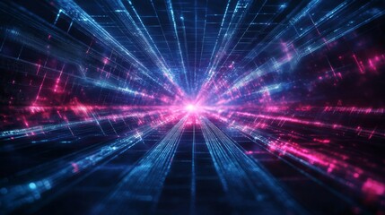 Obraz premium Abstract digital tunnel with blue and pink lights