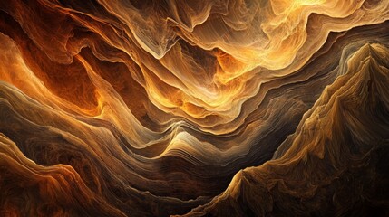 Abstract Golden and Brown Wavy Landscape