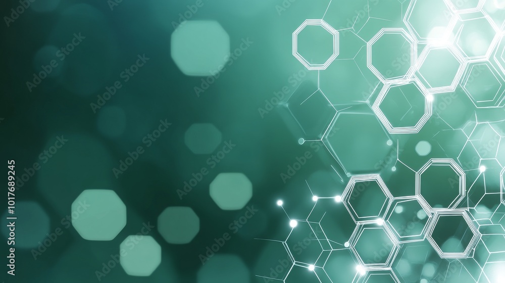 Poster geometric shapes and patterns in a teal gradient background with bright accents creating a modern, a
