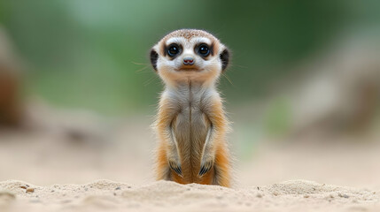 Fototapeta premium Cute Meerkat Standing on Sand.