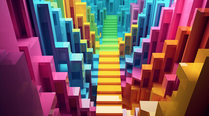 Colorful intricate stairs. Abstract shapes mazes is similar to the Squid Game