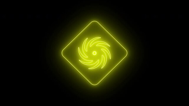 Neon yellow alert hurricane icon with looping animation