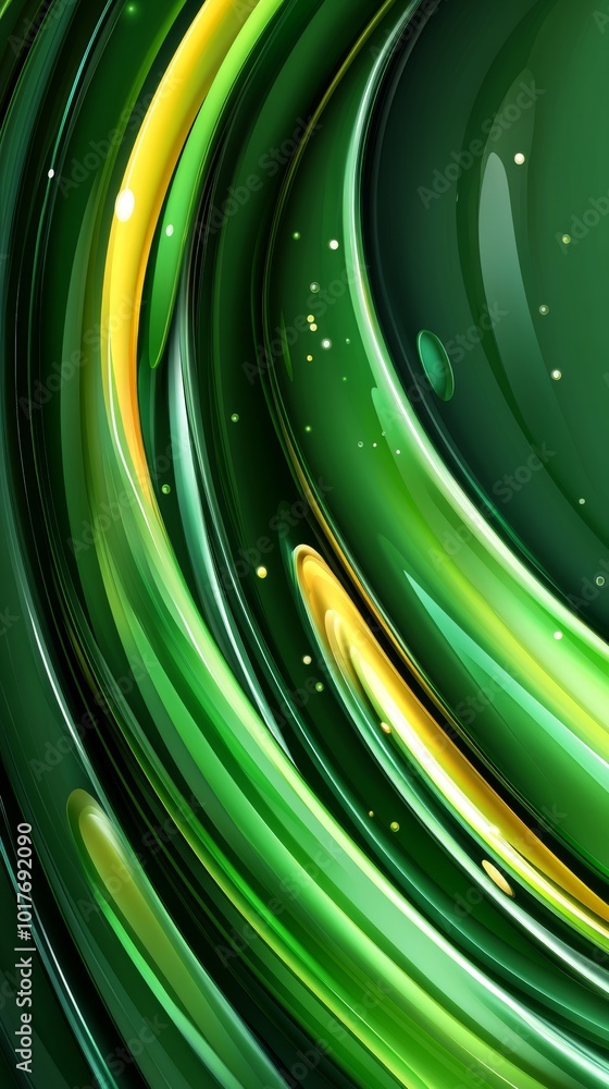 Poster abstract green swirl design with hints of yellow, showcasing fluid movement and depth in a vibrant a