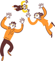 ジャンプする子育て中、共働きのカップル　ストックイラスト素材	
