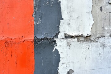 Obraz premium A worn concrete wall painted in red, gray, and white. Use this image for backgrounds, designs, and to show the passage of time.