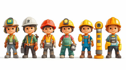 Fototapeta premium Cartoon Construction Workers Team.