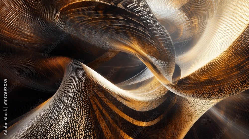Poster abstract golden and black mesh intertwining in a swirling pattern