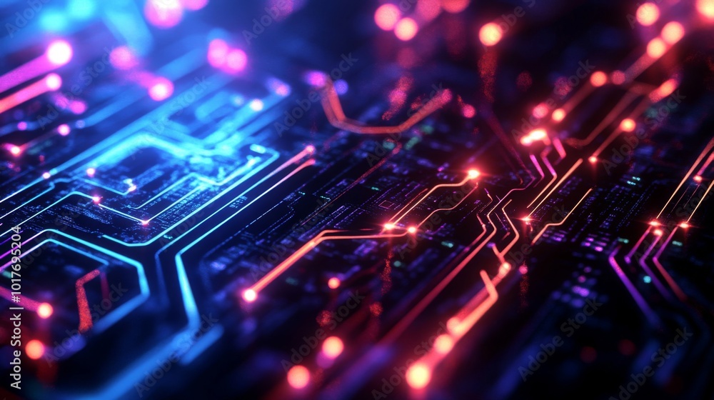 Poster illuminated circuit board with red and blue lights