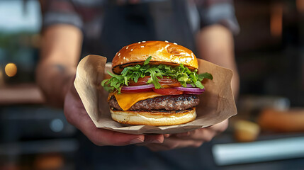 Delicious Cheeseburger in a Paper Wrap.