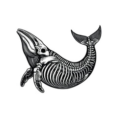 Detailed hand drawn vector illustration of a lizard skeleton in black and white