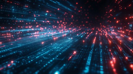 Abstract Digital Network with Red and Blue Glowing Lines