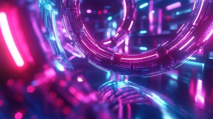 Abstract Neon Lights in a Futuristic Tunnel