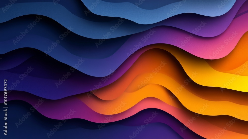 Poster vibrant wave patterns in deep blue and warm orange hues creating a dynamic visual experience