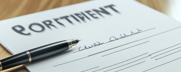 A document with the word "PORTITIENT" and a signature line below.