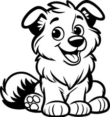 American Shepherd Dog breed cartoon character coloring  black and white line doodle