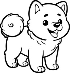 Akita Dog breed cartoon character coloring  black and white line doodle