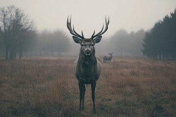 Gray Deer Standing Majestically in an Expansive Field