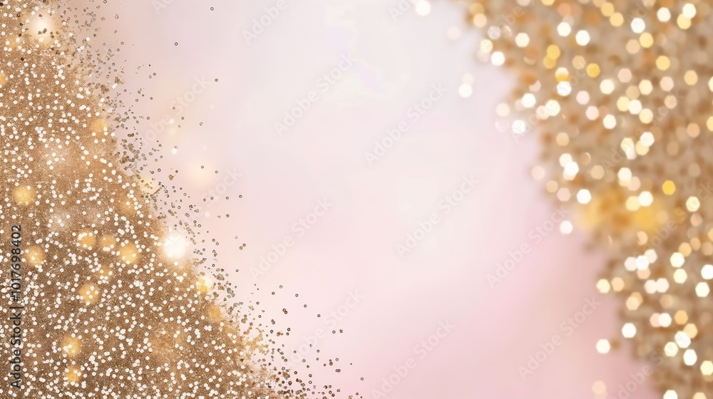 Poster Sparkling golden glitter background with bokeh effect and copy space for elegant design