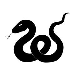 Black silhouette of a snake on a white background, hand drawn. Symbol of Chinese New Year 2025. Vector illustration isolated on white background.
