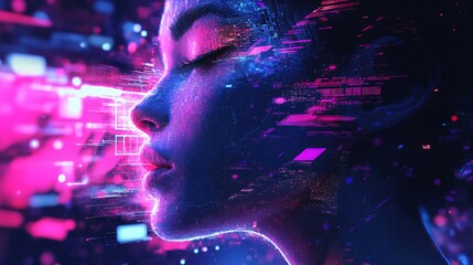 Digital Portrait of a Woman with Neon Lights