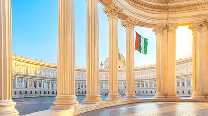 Italian Flag Through Columns at Piazza del Quirinale.