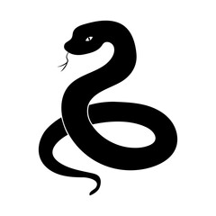 Black silhouette of a snake on a white background, hand drawn. Symbol of 2025. Vector illustration.