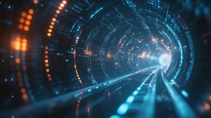 Fototapeta premium Abstract Tunnel with Glowing Lights and Digital Patterns