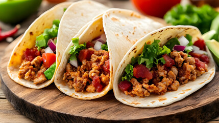 Delicious Ground Beef Tacos with Toppings.