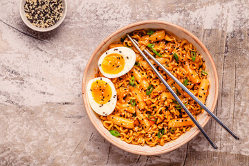 Spicy Rapokki - Korean tteokbokki rice cake and ramen noodle.