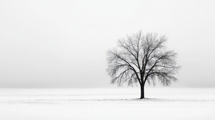 Fototapeta premium Solitary tree in a snowy, minimalist landscape
