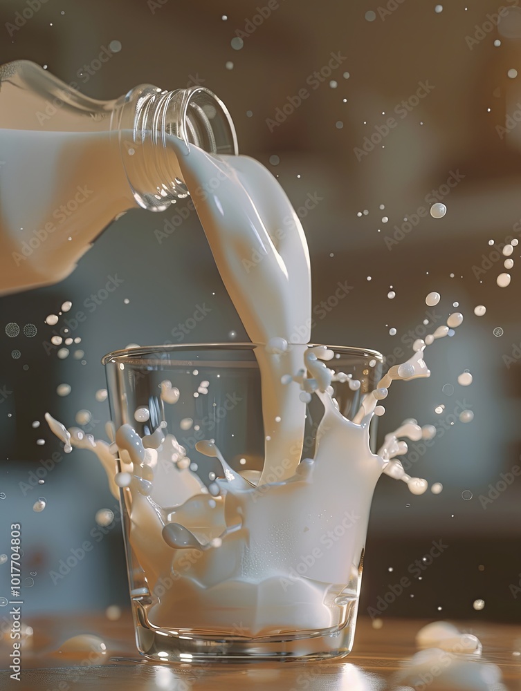 Poster fresh milk cascades from a bottle into a glass, creating dynamic splashes that bring life to the kit